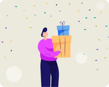 Person celebrating while holding wrapped gifts