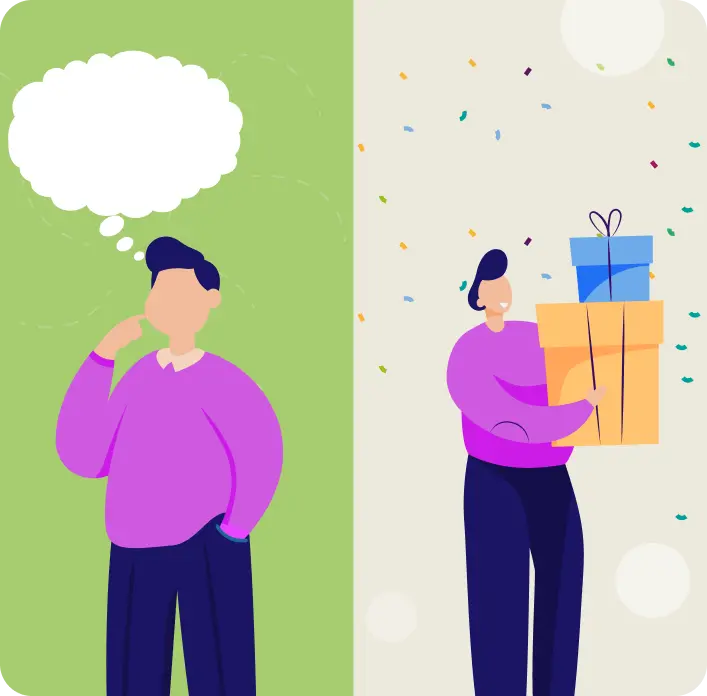 Illustration showing a person deciding on and choosing the perfect gift